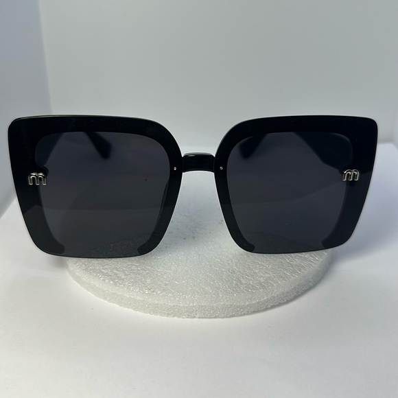 Oversized Black Square Sunglasses Silver M Logo UV Protection Chic Trendy Shades main image 14